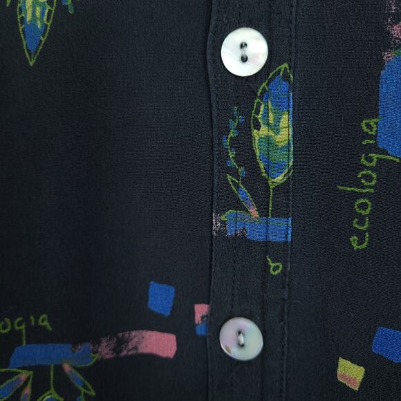 Chicos Button Up Blouse Womens M Silk Casual Artsy Abstract Floral Plants - Picture 7 of 13